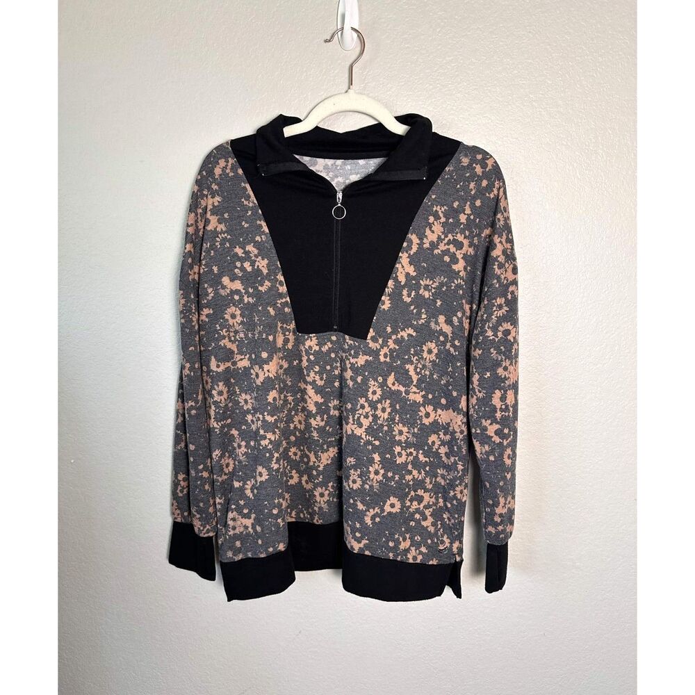 Cuddl Duds Womens Medium Floral 1/4 Zip Colorblock Pullover Tunic Sweatshirt
